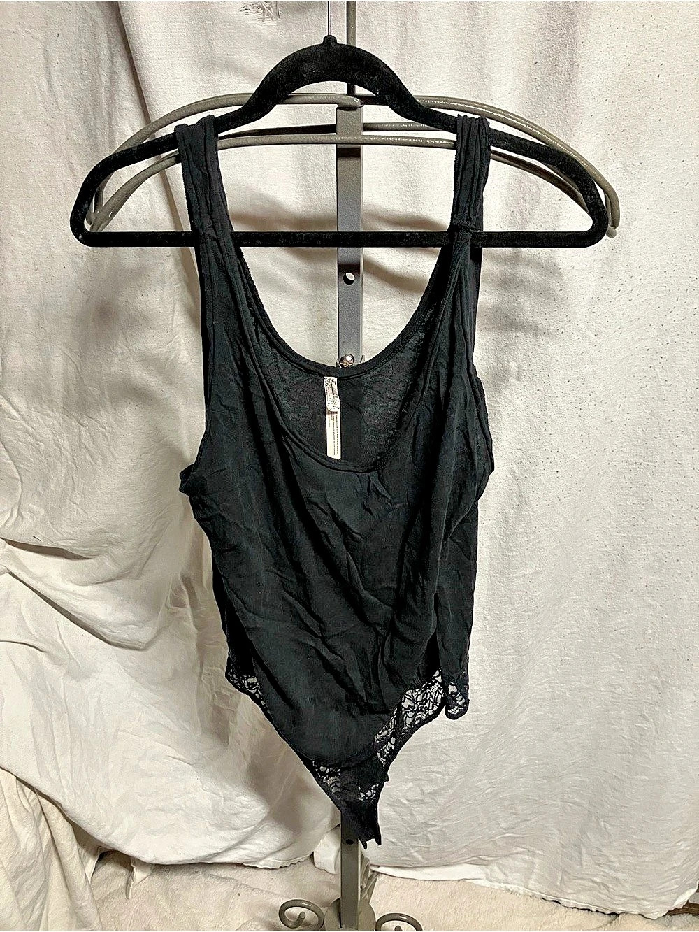 Intimately Free People Lace Trim Black Bodysuit Size Medium